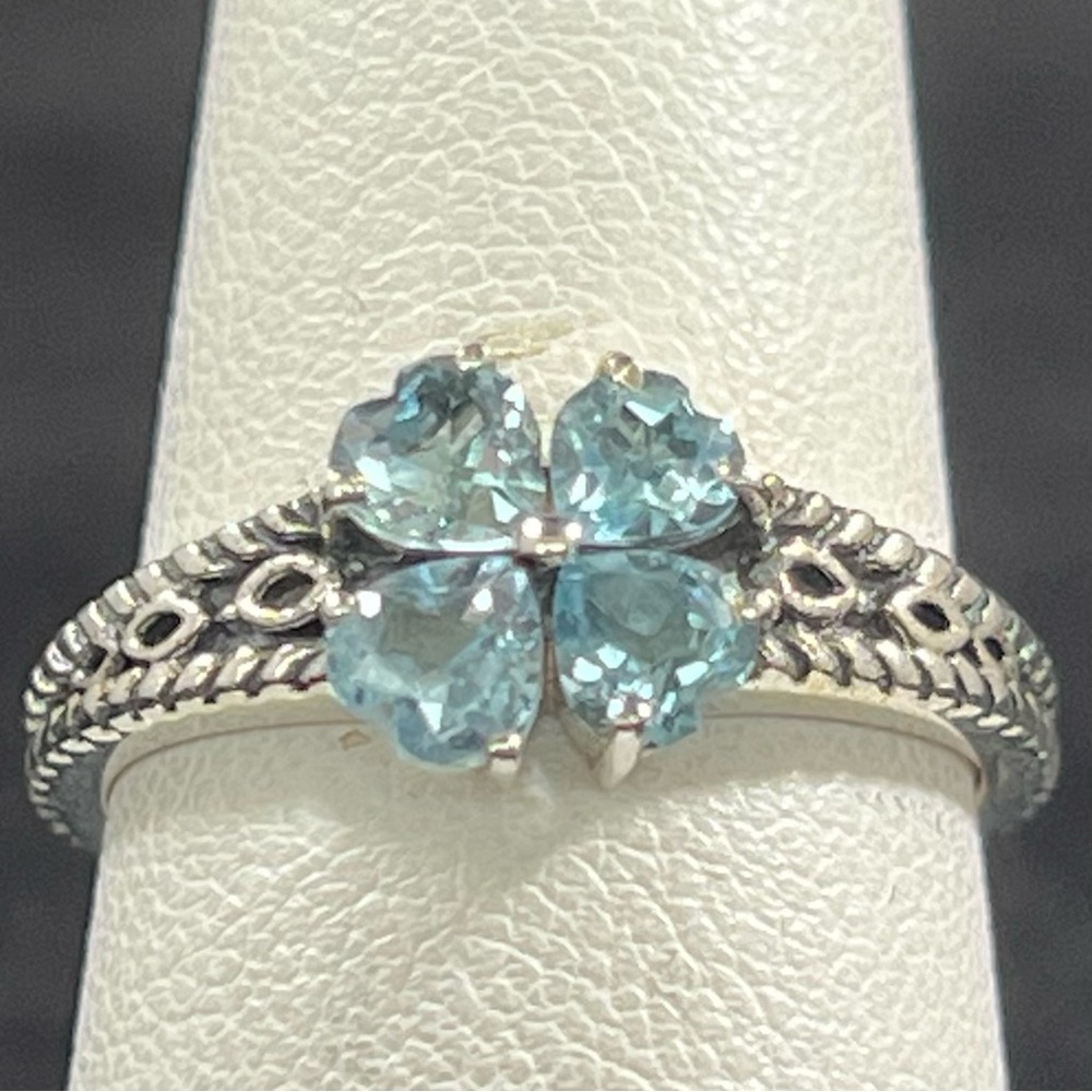 Pastel Blue Topaz Heart Cluster Sterling Silver Ring